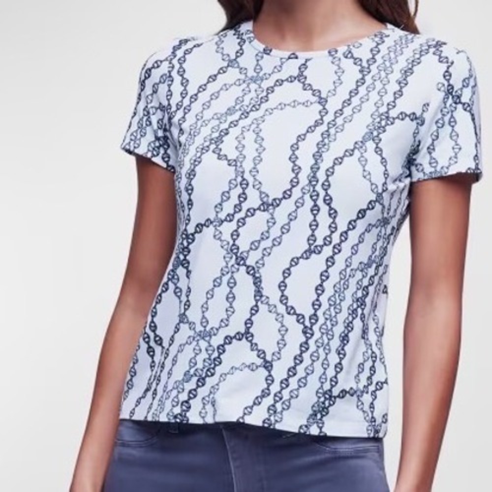 L'Agence Ressi Sig Chain DNA Helix Print Tee White Grey Womens Medium Designer